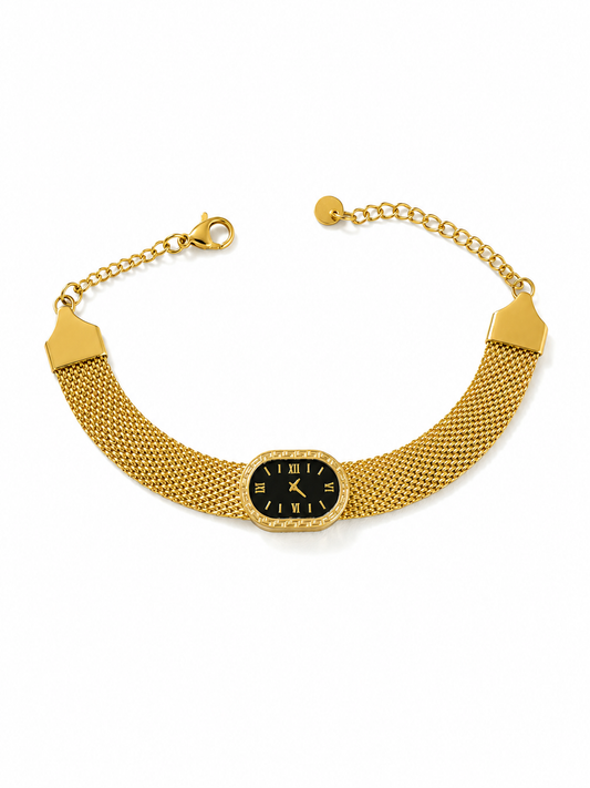 Golden Mesh Roman Watch Bracelet