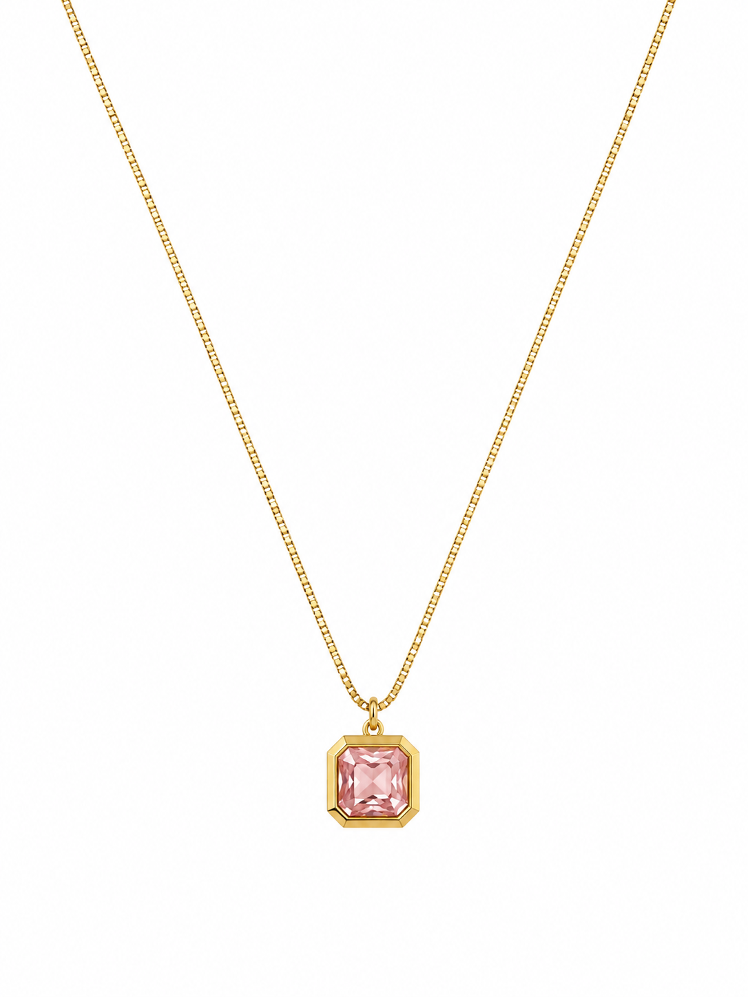 Pink Crystal Octagon Pendant Necklace