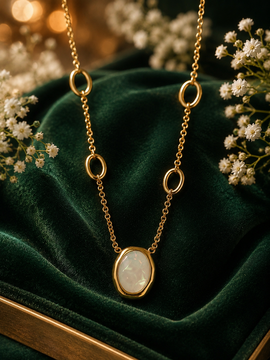 Moonstone Oval Pendant Gold Chain Necklace-Dainty Daily Wear | Zevar Co.