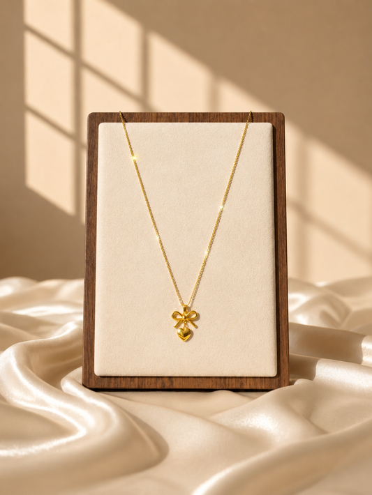 Bow & Heart Gold Pendant Necklace