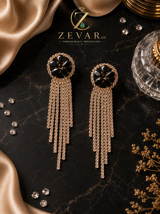 Midnight Crystal Tassel Statement Earrings | Zevar Co.