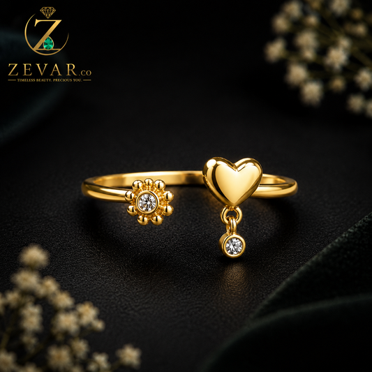 Heart Bloom Adjustable Ring - Gold Tone | Zevar Co.