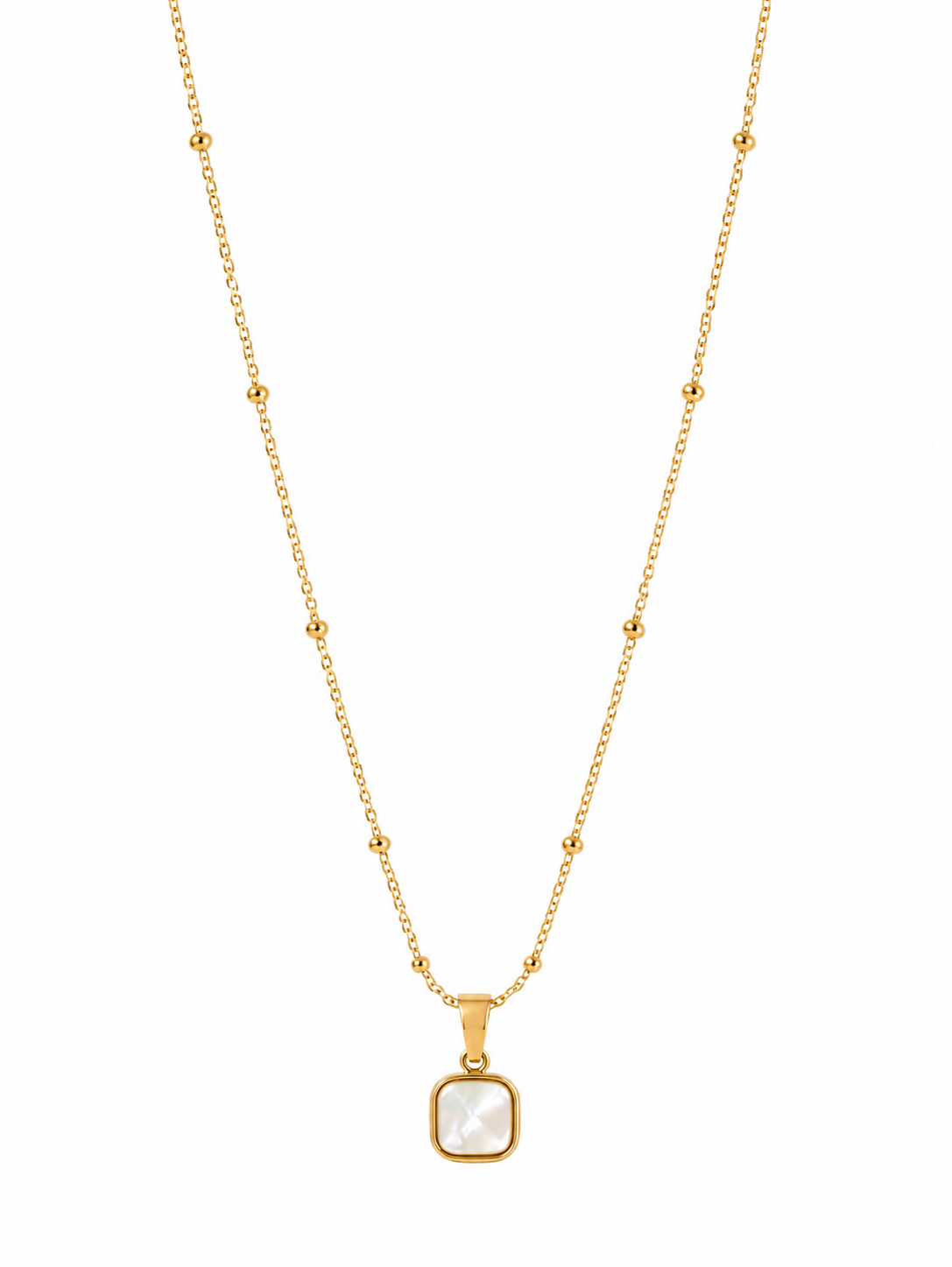 Dainty Pearl Square Pendant Necklace - Gold Tone