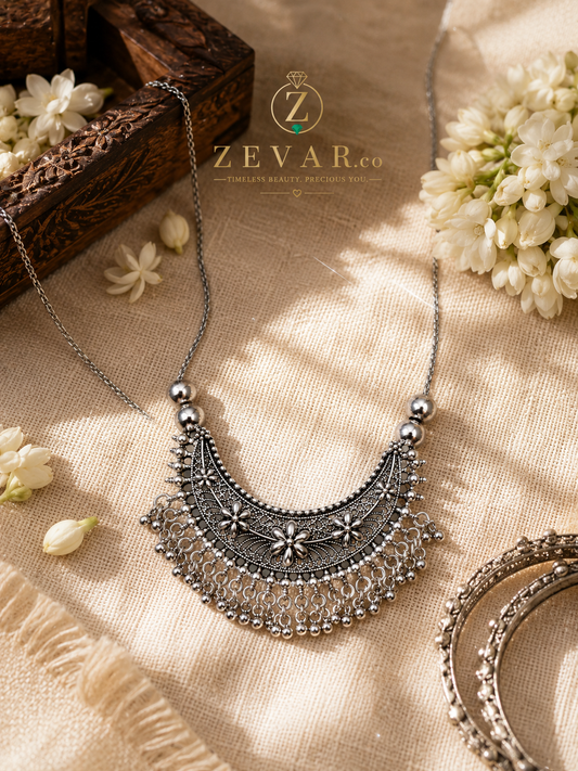 Vintage Oxidized Floral Statement Necklace | Zevar Co