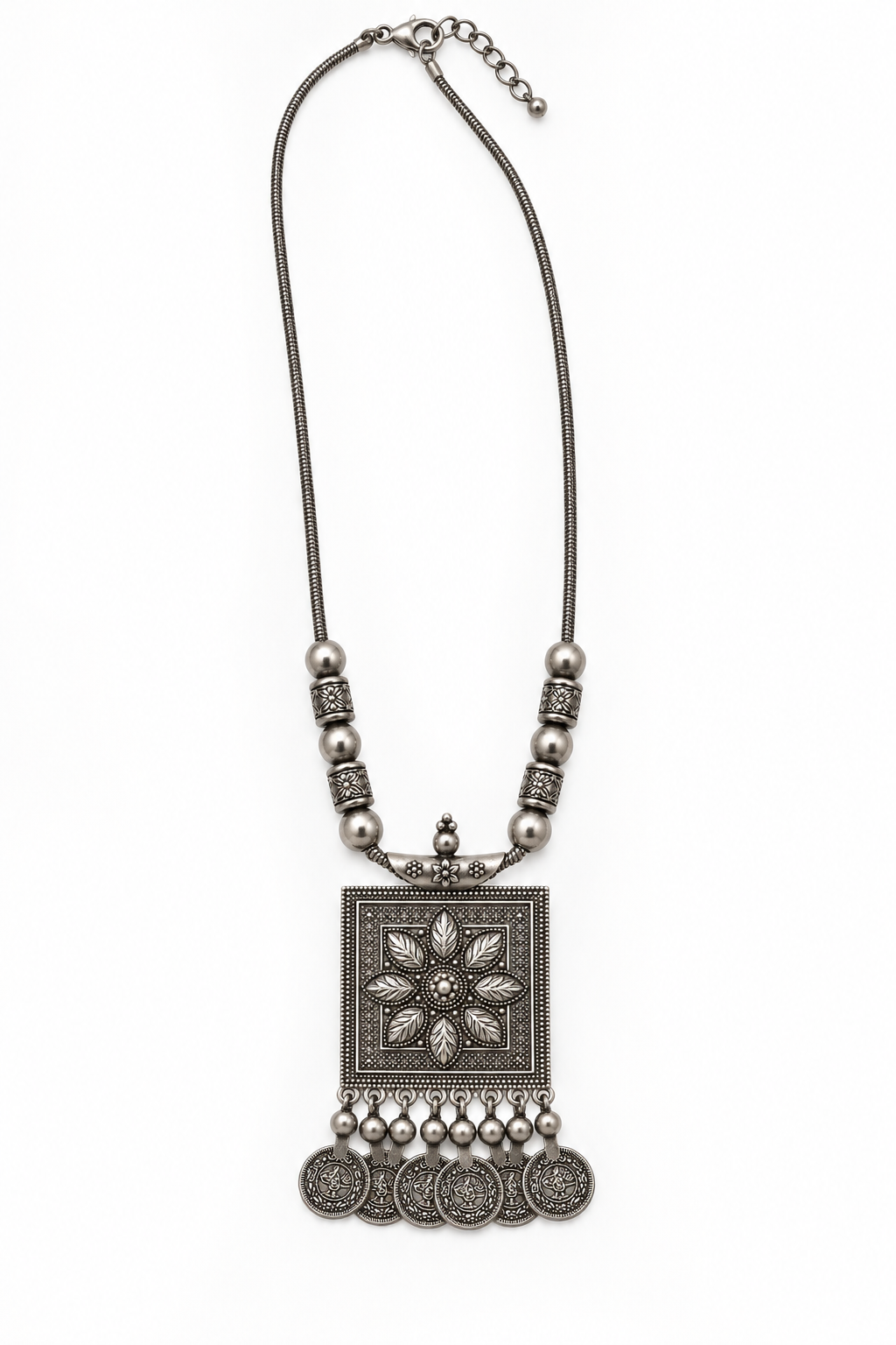 Antique Silver Floral Pendant Necklace