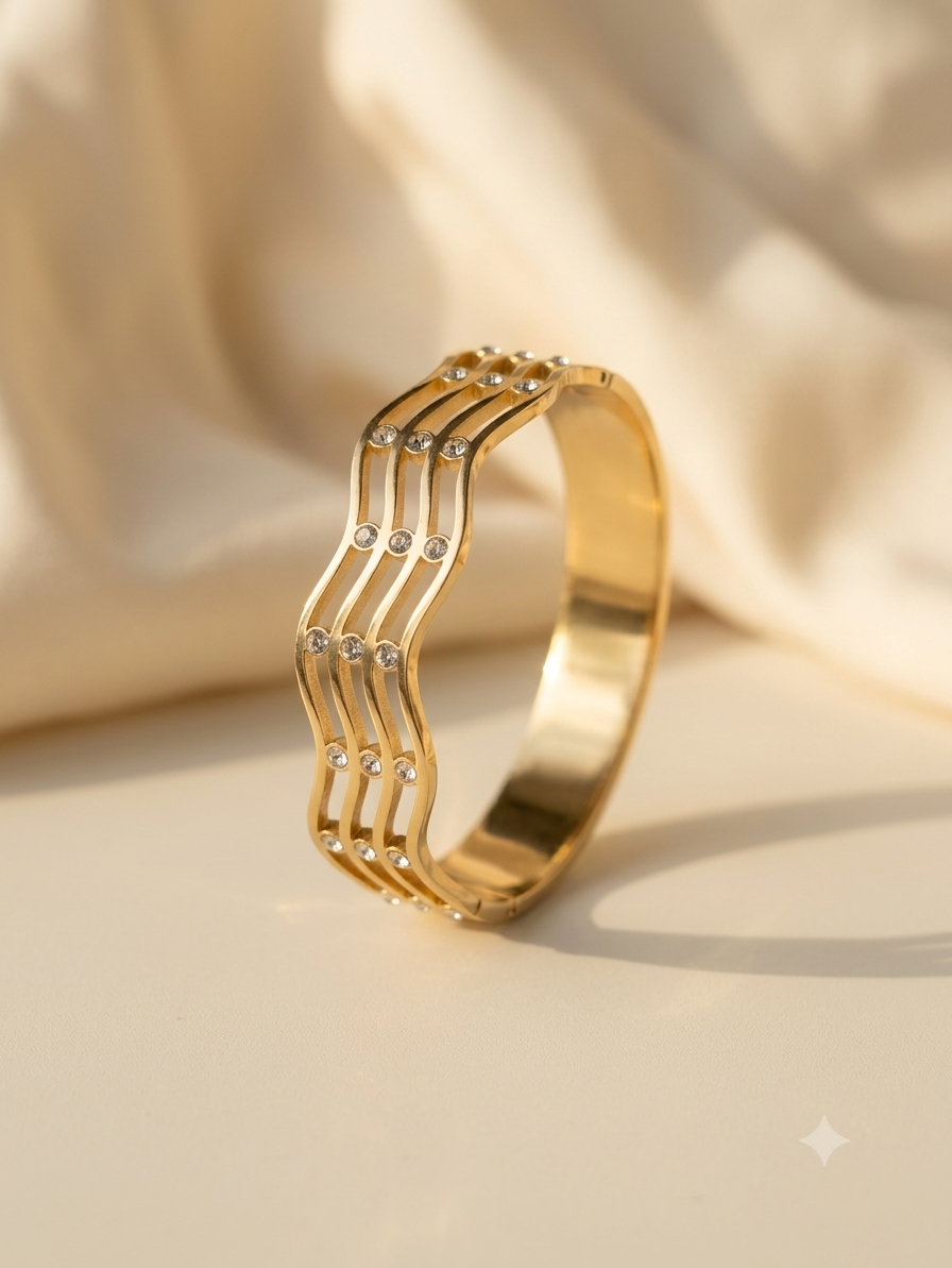 Luxury Crystal Wave Cuff Bracelet - Premium Stainless Steel