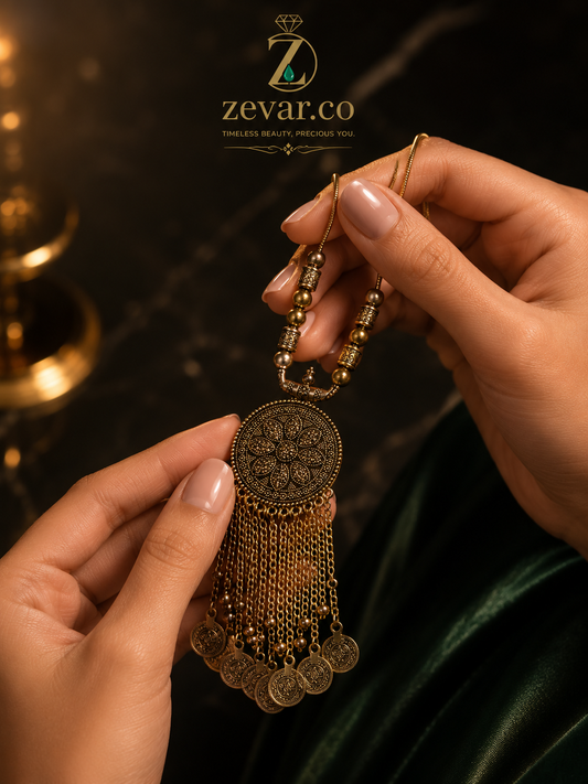 Vintage Antique Coin Tassel Statement Necklace | Zevar Co.