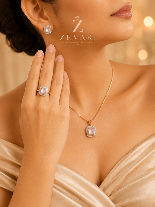 Blush Pink Emerald Jewelry Set | Zevar Co.