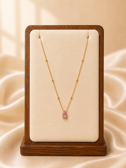 Pink Teardrop Crystal Dainty Necklace