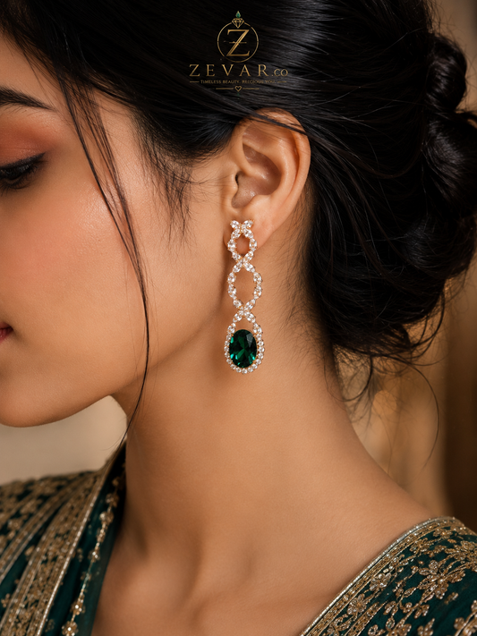 Emerald Luxe Drop Earrings + Gold silver Tone | Zevar Co.