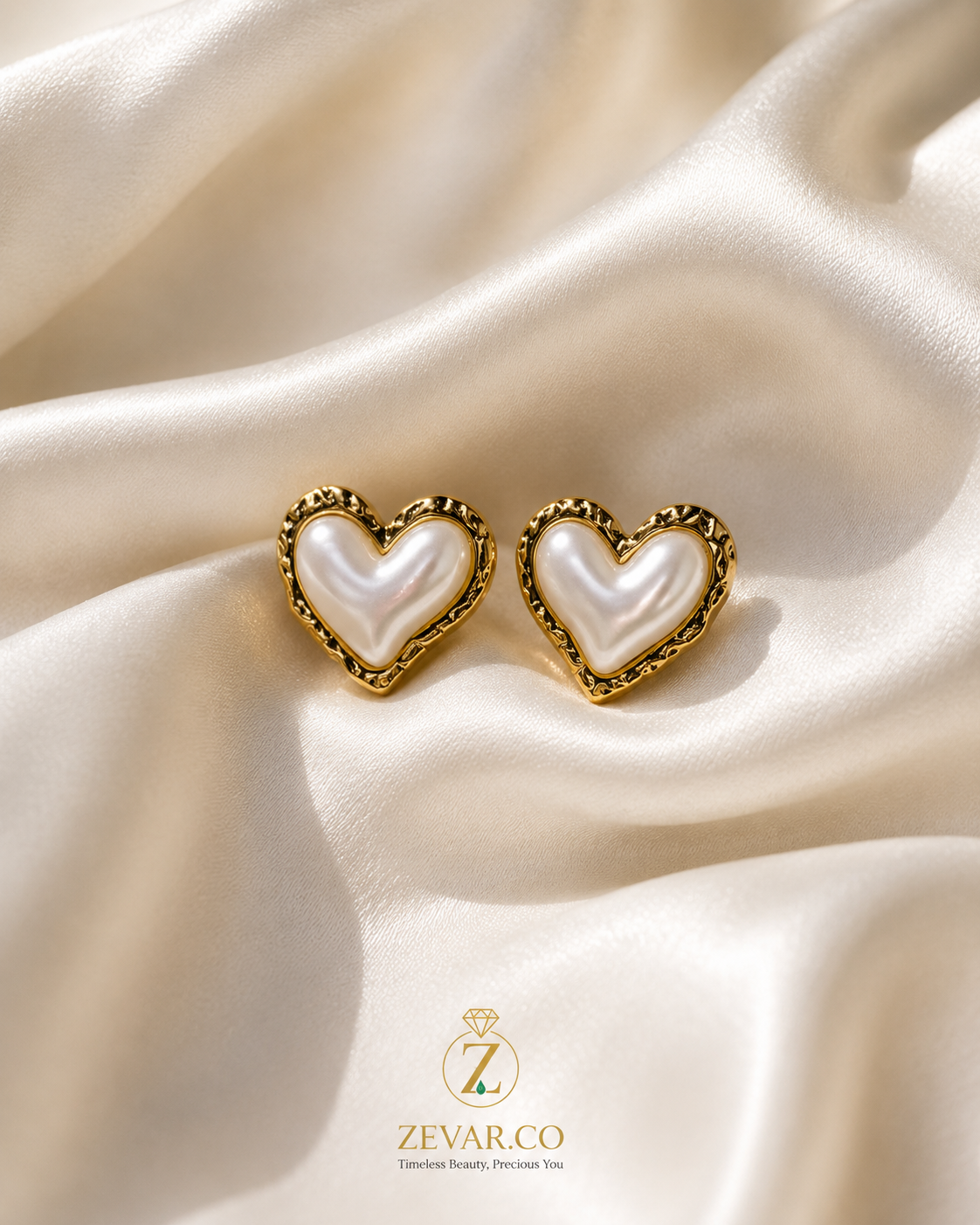 Pearl Heart Stud Earrings | Stainless Steel | Zevar Co.