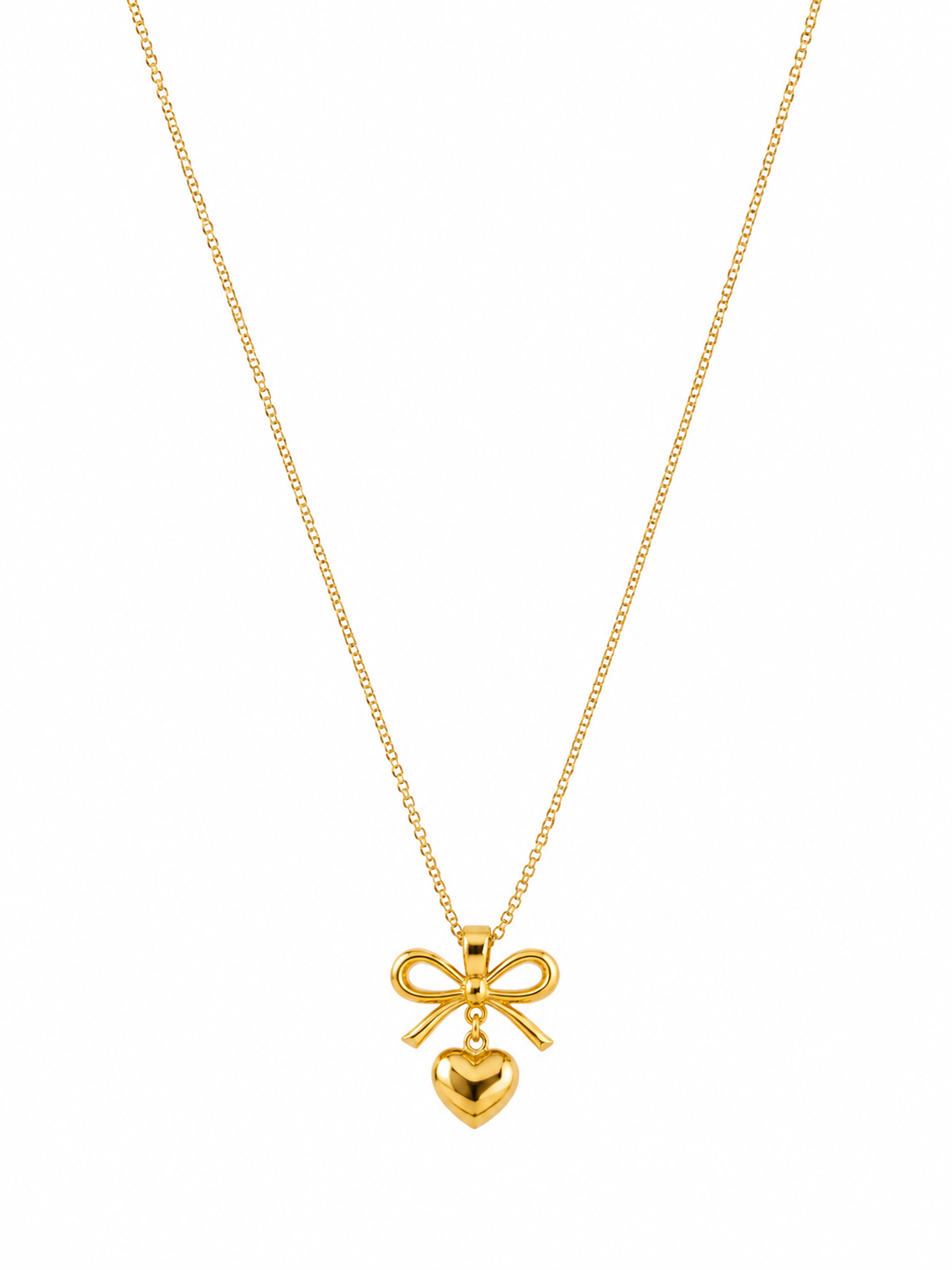 Bow & Heart Gold Pendant Necklace
