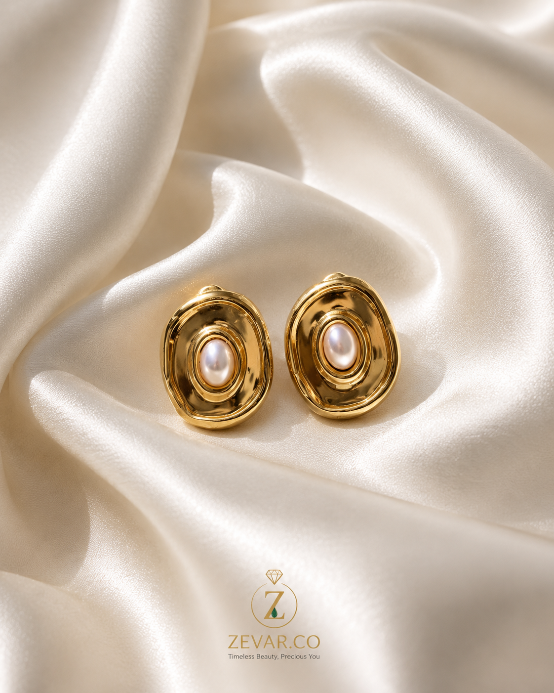 Pearl Orbit Stud Earrings | Stainless Steel | Zevar Co.