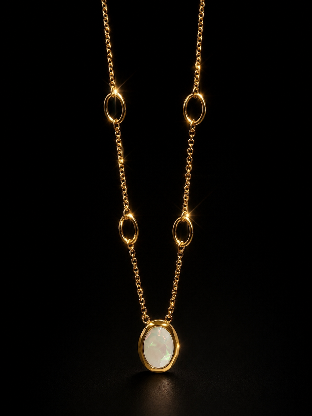 Moonstone Oval Pendant Gold Chain Necklace-Dainty Daily Wear | Zevar Co.