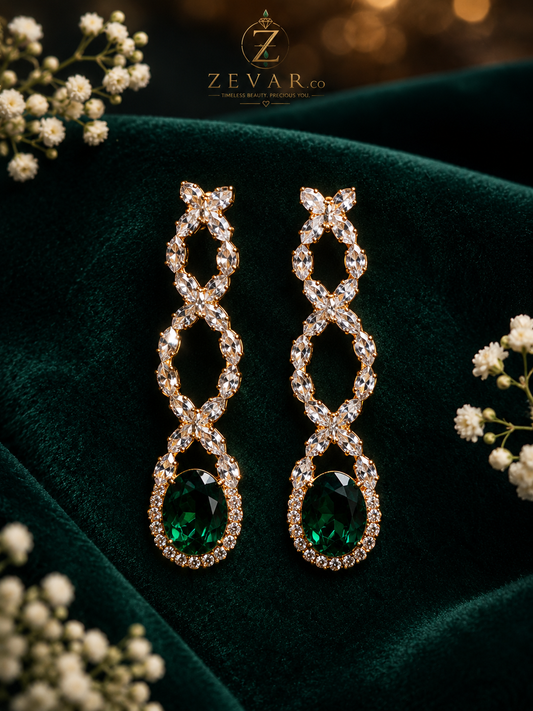 Emerald Luxe Drop Earrings + Gold silver Tone | Zevar Co.