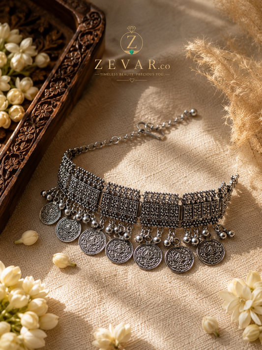 Vintage Oxidized Coin Charm Anklet | Zevar Co.