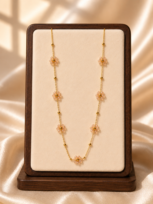 Delicate Floral Pearl Chain Necklace
