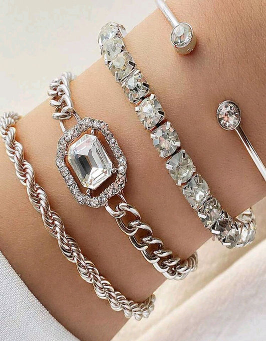 Silver Crystal Luxe Bracelet - Sparkling Statement Bracelet Stack