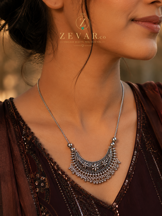 Vintage Oxidized Floral Statement Necklace | Zevar Co