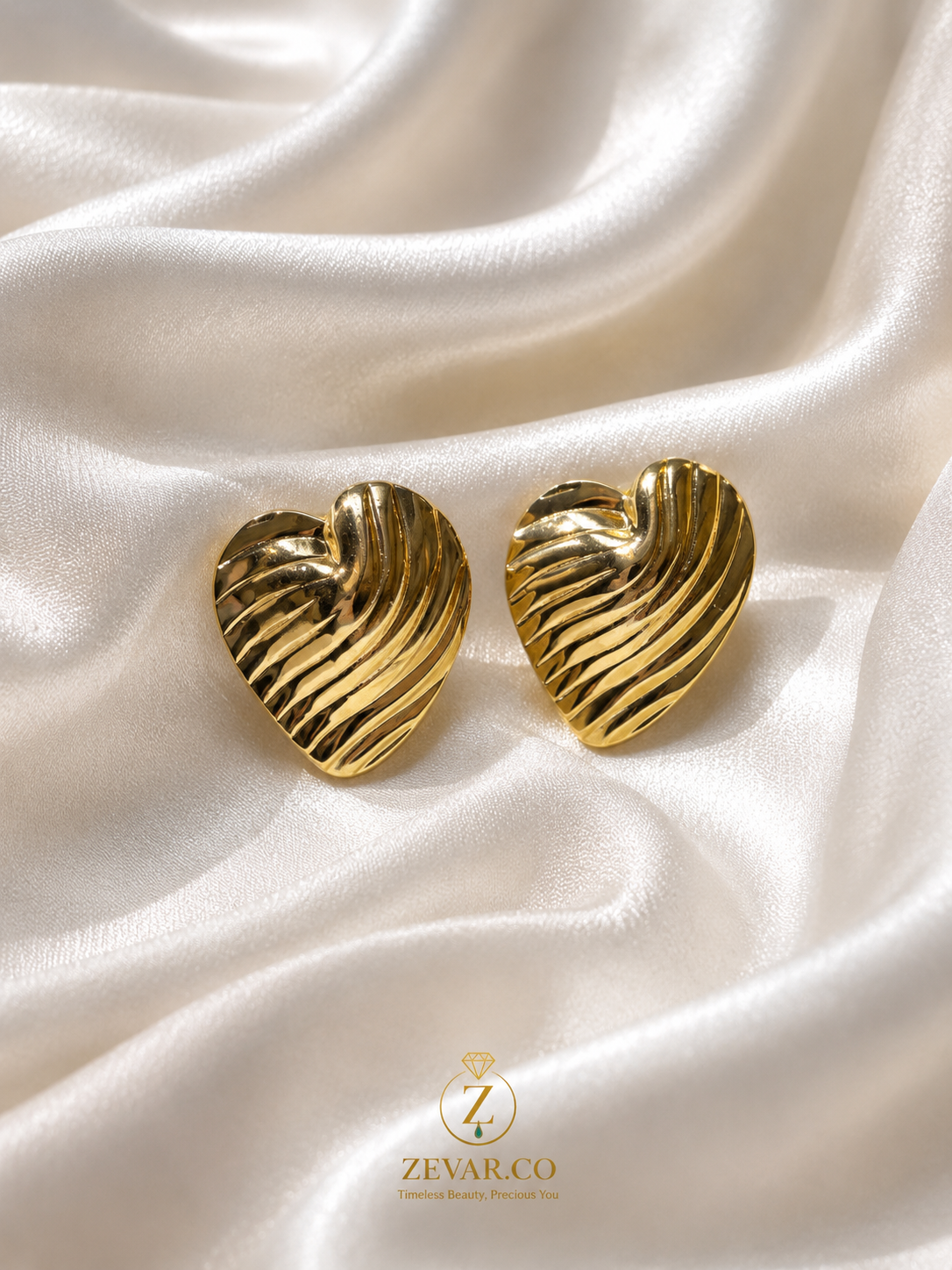 Textured Heart Stud Earrings | Stainless Steel | Zevar Co.