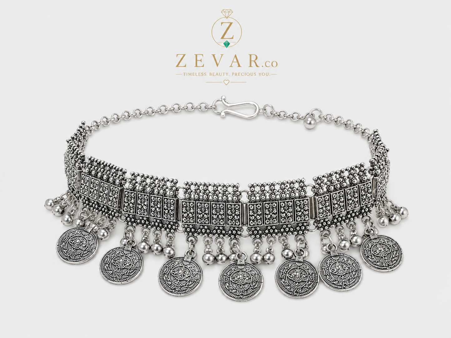 Vintage Oxidized Coin Charm Anklet | Zevar Co.