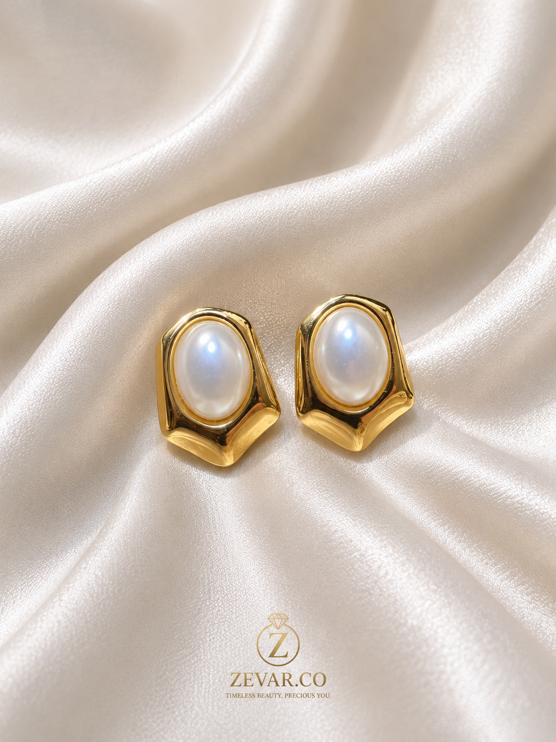 Pearl Geometric Stud Earrings | Stainless Steel | Zevar Co.