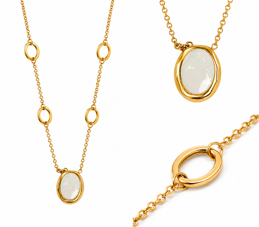 Moonstone Oval Pendant Gold Chain Necklace-Dainty Daily Wear | Zevar Co.