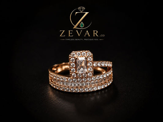 Radiant Halo Crystal Ring Set + Gold | Zevar Co.