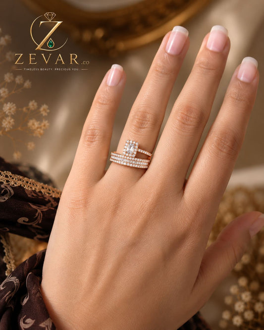 Radiant Halo Crystal Ring Set + Gold | Zevar Co.