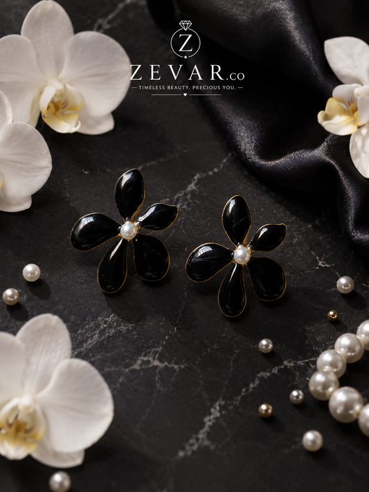 Midnight Bloom Floral Stud Earrings | Zevar Co.