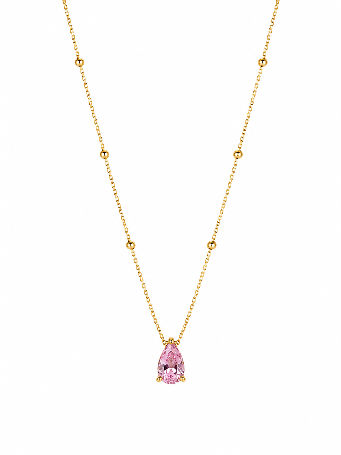 Pink Teardrop Crystal Dainty Necklace
