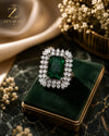 Emerald Green Crystal Statement Ring - Diamond-Cut Silver Halo | Zevar Co.