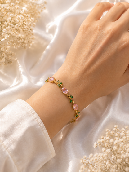 Pink Tulip Crystal Bracelet | Gold Tone | Zevar Co.