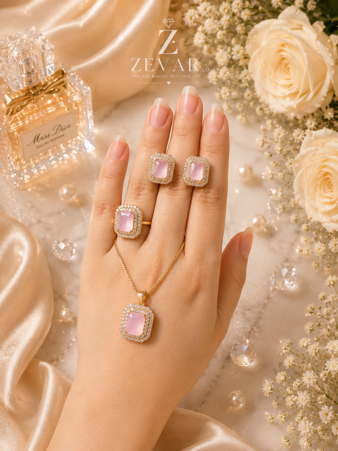 Blush Pink Emerald Jewelry Set | Zevar Co.