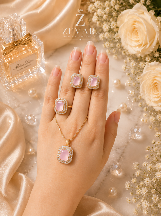 Blush Pink Emerald Jewelry Set | Zevar Co.