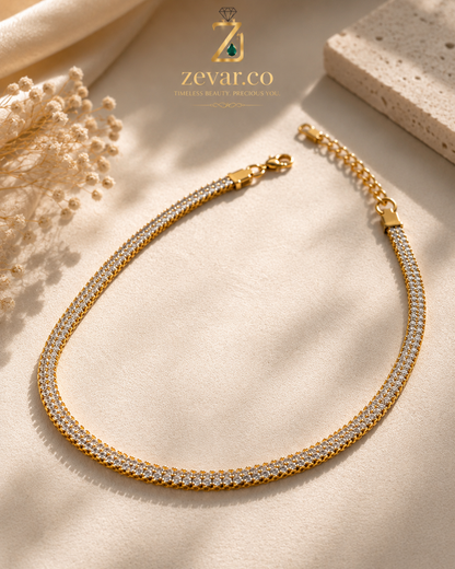 Double Row Crystal Herringbone Necklace | Zevar Co