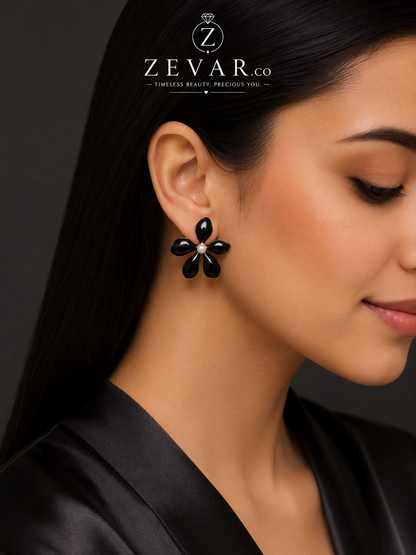Midnight Bloom Floral Stud Earrings | Zevar Co.