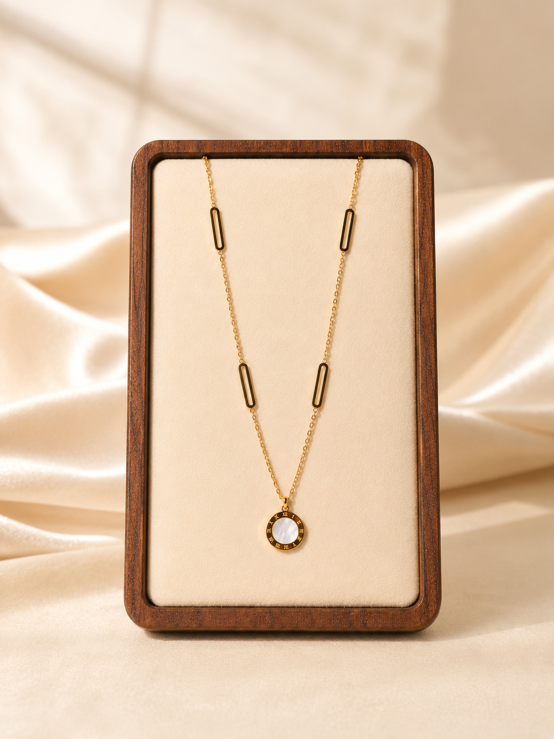 Roman Numeral Pearl Pendant Necklace