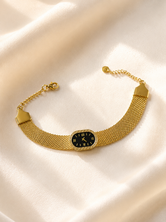 Golden Mesh Roman Watch Bracelet