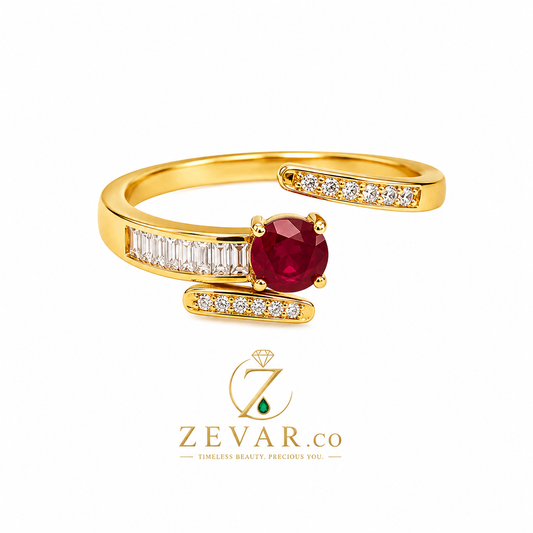 Ruby Crystal Wrap Open Ring - Gold Tone | Zevar Co.