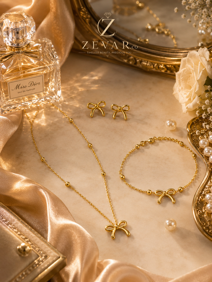 Golden Bow Jewelry Set | Zevar Co.