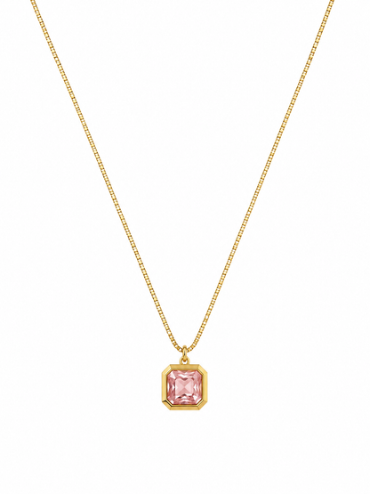 Pink Crystal Octagon Pendant Necklace