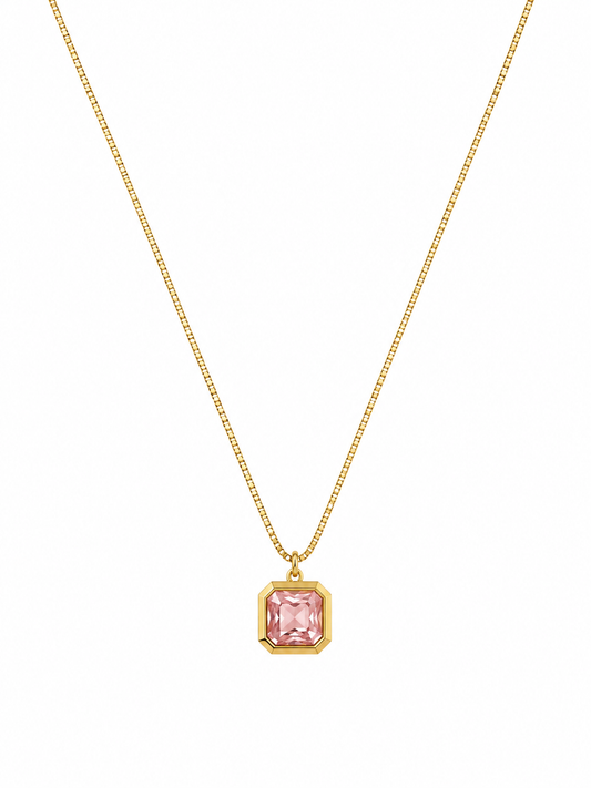 Pink Crystal Octagon Pendant Necklace
