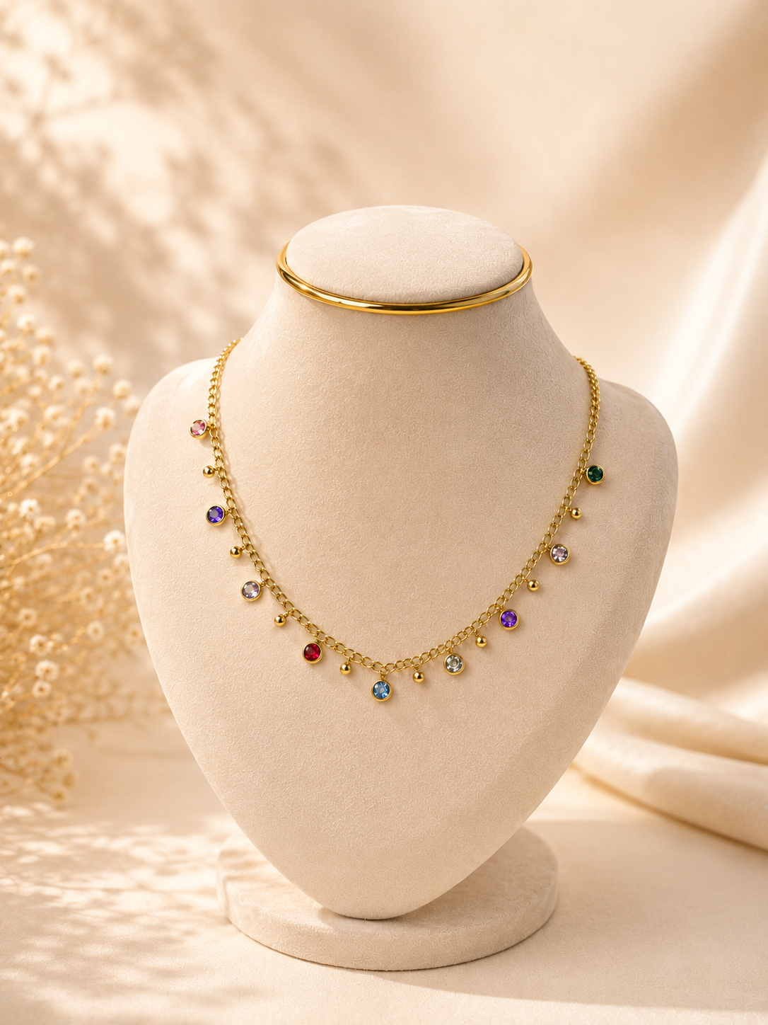 Rainbow Gemstone Charm Necklace