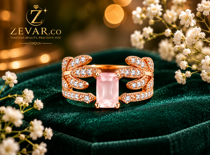 Blush Crystal Leaf Ring - Rose Gold | Zevar Co.