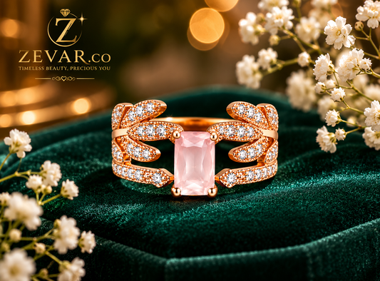 Blush Crystal Leaf Ring - Rose Gold | Zevar Co.