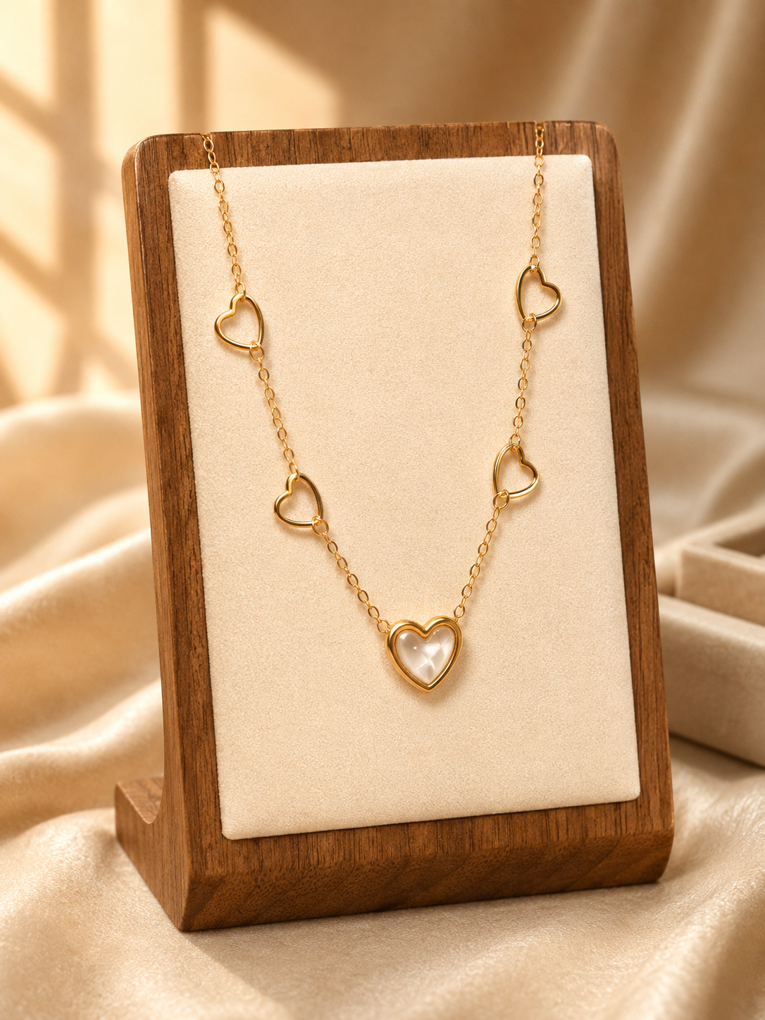 Heart Link Pearl Pendant Necklace
