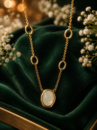 Moonstone Oval Pendant Gold Chain Necklace-Dainty Daily Wear | Zevar Co.