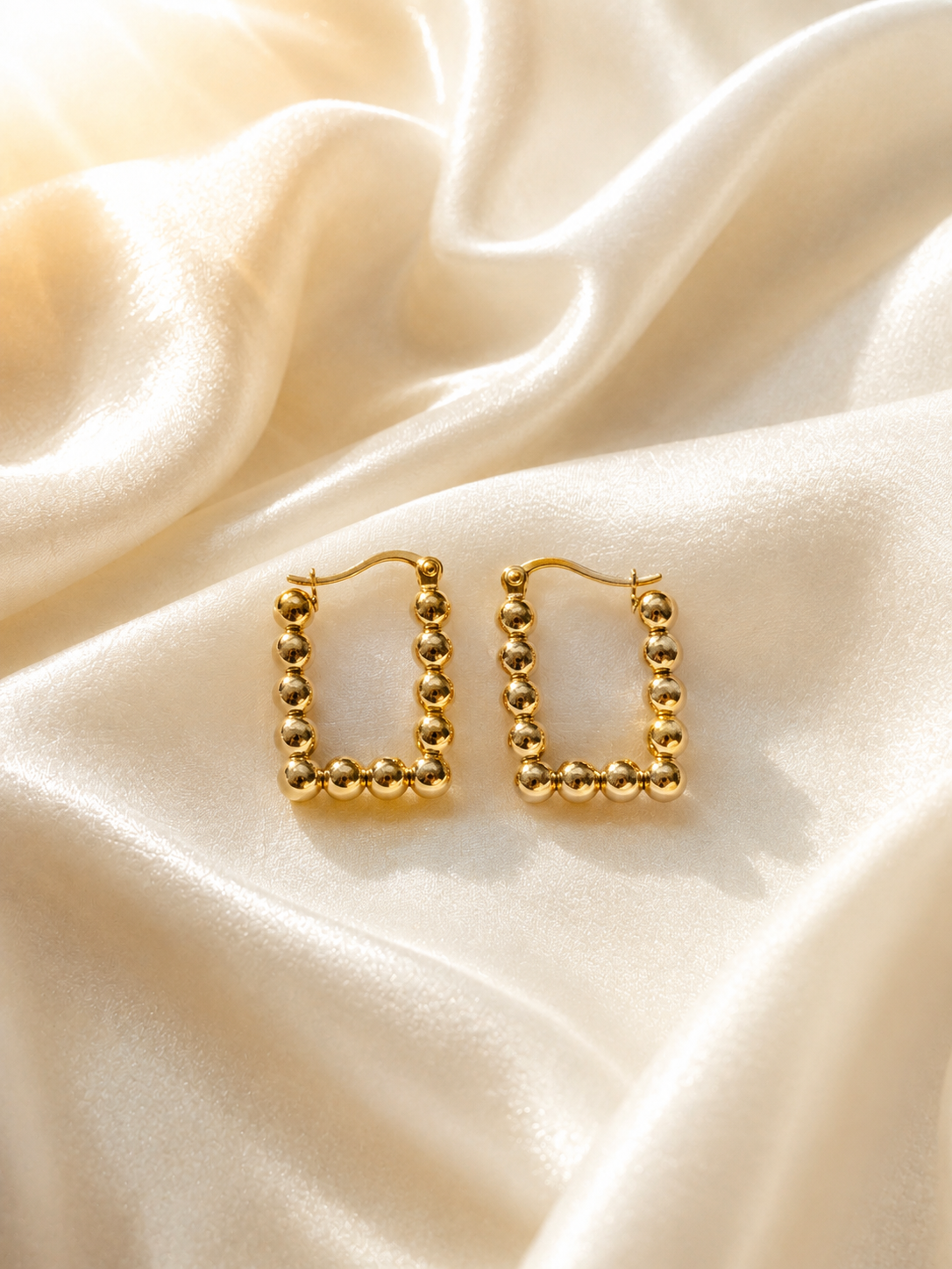 Beaded Square Hoop Earrings | Stainless Steel | Zevar Co.