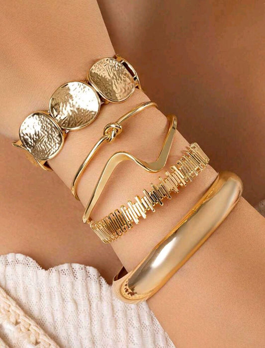Golden Luxe Bracelet Stack - Statement Layered Bracelet Set